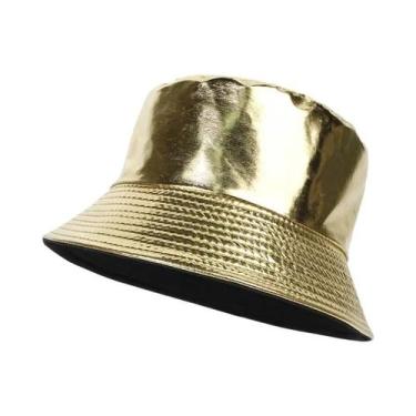 Imagem de Chapéu Bucket Unissex Impermeável De Couro PU Estilo Hip-Hop Brilhante
