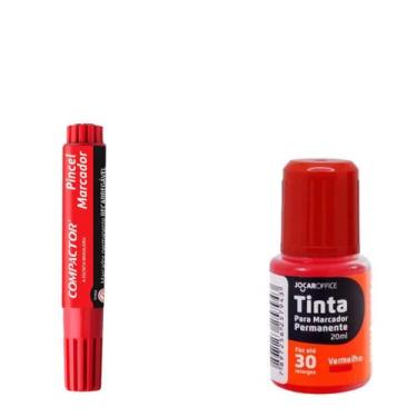 Imagem de Kit Piloto + Tinta Refil Permanente Vermelho Bic / Jocar Office - Comp