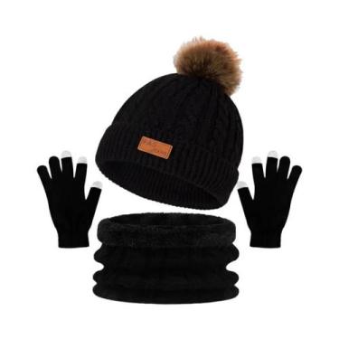 Imagem de Conjunto de Inverno Feminino: Chapéu, Cachecol e Luvas com Bola de Pel