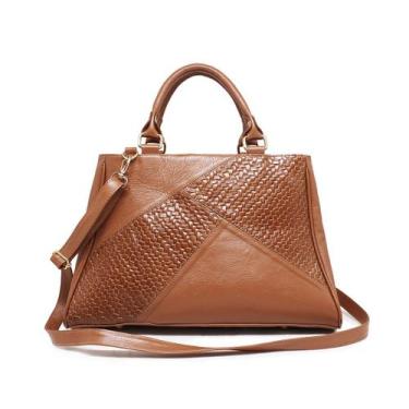 Imagem de Bolsa de Couro Feminina Baú Amanda, Caramelo