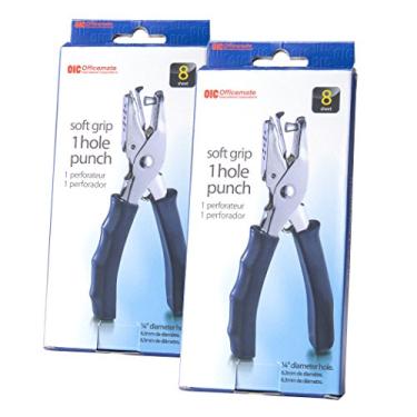Imagem de Officemate Furador de 1 furo com aderência macia, capacidade para 8 folhas, preto, 2 perfuradores de papel por pacote (90076)