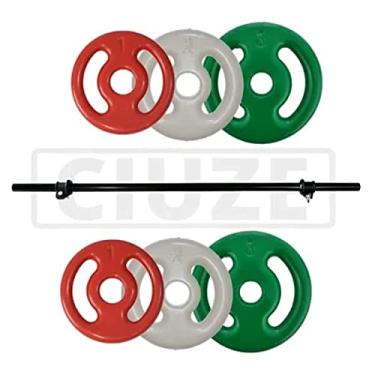 Imagem de Kit De Anilhas Emborrachadas 12 Kg + Barra Polipump 1,30m