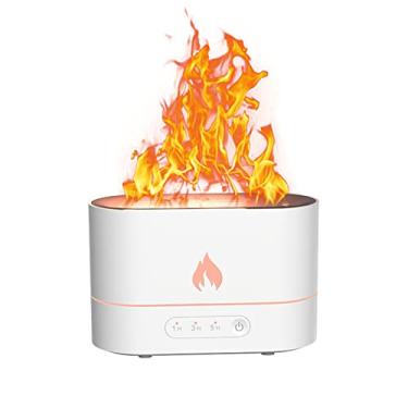 Imagem de Difusor de umidificador de aromaterapia de névoa ultrassônica, difusor de óleo essencial com luz de efeito especial de chama tocável, umidificador de atomização silencioso com interruptor de segurança automático (branco)