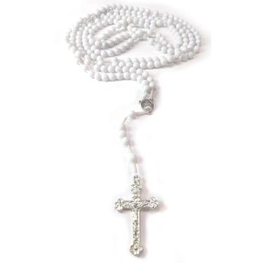Imagem de Rosário Completo Branco Com 20 Mistérios