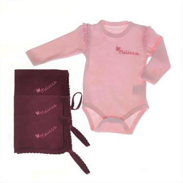 Imagem de Kit 3 panos de boca marsala e body longo rosa liso