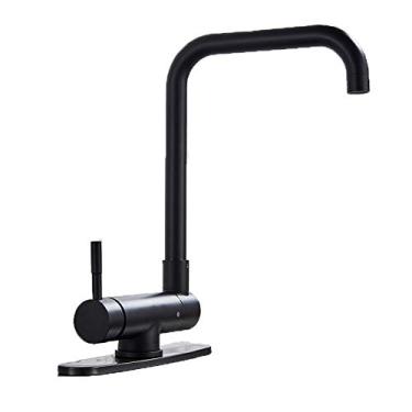 Imagem de Ouro escovado/preto torneira de cozinha deck torneira pias de cozinha alto arco 360 graus giratório frio quente misturador torneira de água, preto fosco, China