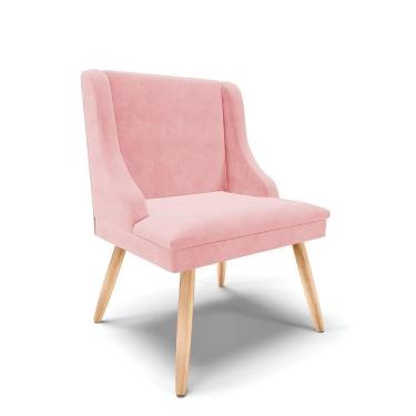 Imagem de Cadeira De Jantar Liz Suede Rosa Bebê Pés Palito Natural