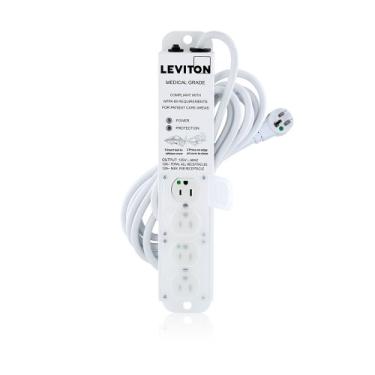 Imagem de Leviton 5304M-1S5 Faixa de força protetora contra sobretensão de grau médico, 15 A, 125 volts, 4 saídas, comprimento do cabo de 4 metros