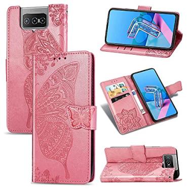 Imagem de HONGYAN Capa de telefone Para Asus Zenfone 7 ZS670KS Butterfly Love Flower com relevo horizontal flip em couro com suporte/slot de cartão/carteira/cordão Capa protetora