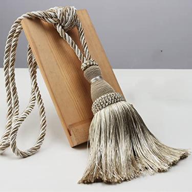Imagem de 1 peça de poliéster borla tiebacks suporte de cortina feito à mão para decoração corda cortina pendurada bolas para sala de estar accessori, bege, 4 peças