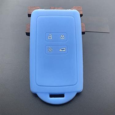 Imagem de YJADHU Capa de borracha de silicone para chave de carro 4 botões cartão inteligente conjunto de chave inteligente, apto para Renault Koleos Kadjar Arkana 2017 para Samsung Qm5, azul claro