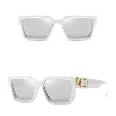 Imagem de Óculos de sol elegantes com espelho quadrado branco feminino, designer de moda, óculos de sol superdimensionados para senhoras, óculos de sol de viagem de verão, prata branca c17, tamanho único