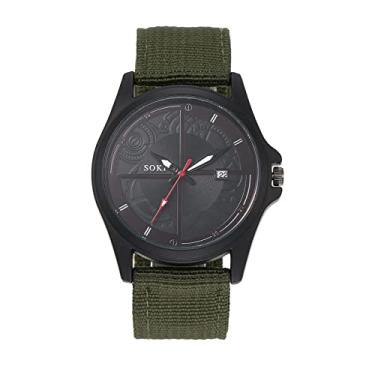 Imagem de Lancardo Relógio esportivo com mostrador preto para homens, pulseira de nylon, relógio à prova d'água, vela de data ao ar livre, relógio de pulso simples para o dia de Natal, green