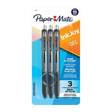 Imagem de Paper Mate Canetas de gel InkJoy, ponta média, preta, 3 unidades