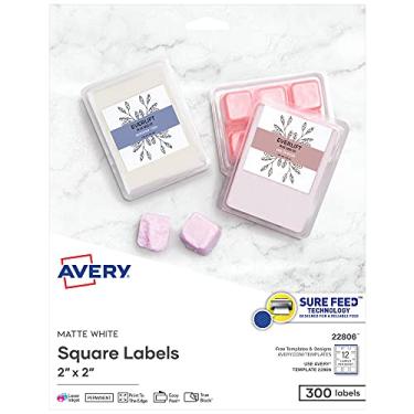 Imagem de Avery Etiquetas quadradas para impressoras a laser e jato de tinta, Sure Feed, 5 x 5 cm, 300 etiquetas brancas (22806)