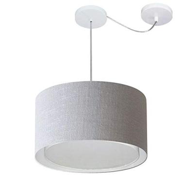 Imagem de Lustre Pendente Cilíndrico com Desvio de Centro Cúpula Tecido 25/40x35 cm, Vivare Iluminação, Pendente4305 CZ, Cinza, Médio