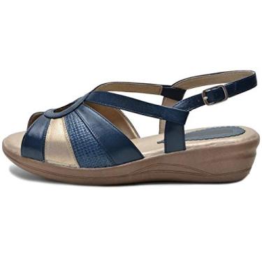 Imagem de Sandália Pierrô Conforto ortopédica couro com detalhes (39, Azul)