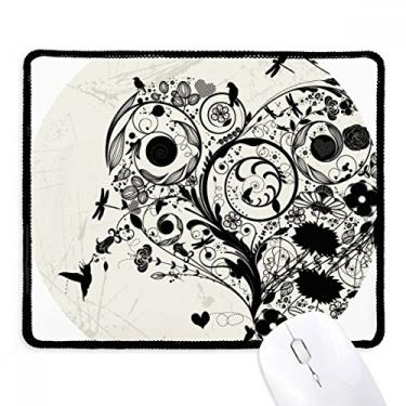 Imagem de Flower Plants Mouse pad preto branco arte grão contorno borda costurada tapete de jogos borracha