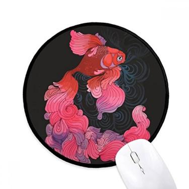Imagem de Mouse pad Cyprinoid vermelho rosa roxo cauda para escritório tapete redondo para computador