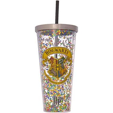 Imagem de Copo Spoontiques Hogwarts Glitter, com canudo, 591 ml