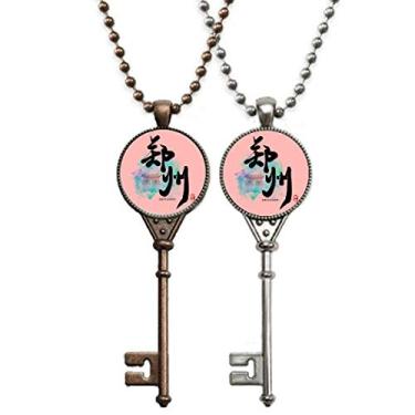 Imagem de OFFbb-USA Caligrafia China Hangzhou Colar de chave de escrita, pingente, joias, decoração de casal