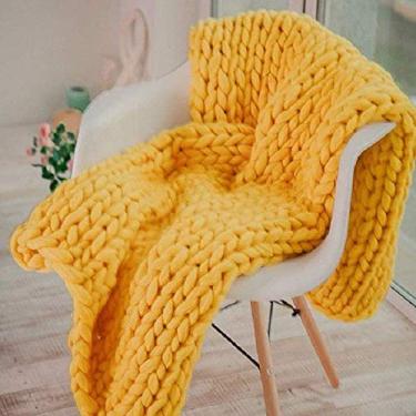 Imagem de Cobertor de malha robusto feito à mão gigante macio espesso supermacio lançar cobertores de sofá, tapete de animal de estimação cobertor decoração de quarto amarelo 60 * 80 cm
