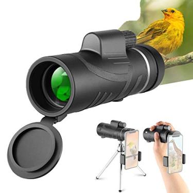 Imagem de Telescópio monocular para adultos, 40X60 HD Prisma Bak4 de alta potência à prova d'água com adaptador de smartphone Tripé para observação de pássaros, caminhada, acampamento, turismo