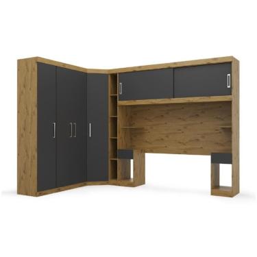 Imagem de Guarda Roupas Modulado De Casal 1,38 Com Cabeceira Genova Plus 6 Portas 4 Gavetas Ypê / Grafite