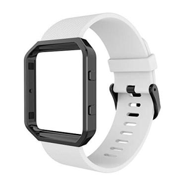 Imagem de Pulseira esportiva Simpeak Compatível com Fitbit Blaze Smartwatch Sport Fitness, pulseira de silicone com moldura de carne de reposição para Fitbit Blaze Masculina Mulheres, Pequena e Grande, Multicolorida, White Band+Black Frame, Large Size:6.7-8.1"