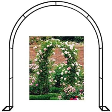 Imagem de Arco De Jardim Largo De 3,9-11,5 Pés Metal Rose Arbor Arco De Jardim De Aço Com Base, Arcos De Decoração De Casamento Branco/preto Treliça Para Plantas Trepadeiras Ao Ar Livre,Preto,120x220cm/3,9x