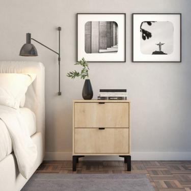 Imagem de Mesa de Cabeceira Falkk Queens 2 Gavetas Amadeirado