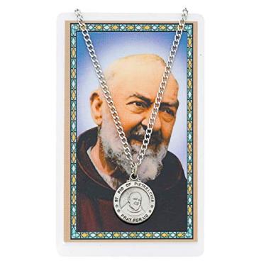 Imagem de Medalha de estanho St. Pio e corrente de 61 cm, conjunto de cartas de oração, Padre Pio.