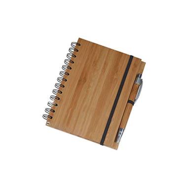 Imagem de Caderno de capa de bambu, folhas forradas de papel reciclado, encadernação de anel, com caneta de bambu para trabalho, casa ou férias 18 cm x 13,5 cm