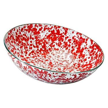 Imagem de Esmalte de coelho dourado – Padrão de espiral vermelho – Tigela de jantar de 5,5 litros e 35,56 cm