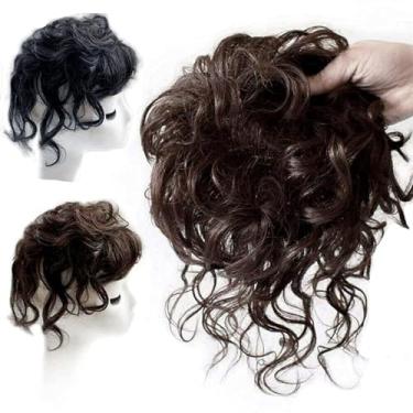 Imagem de Peruca encaracolada curta 100% cabelo humano real encaracolado Toppers Clipe marrom escuro fofo coroa peças de cabelo ondulado Topper Wiglets fof cabelo fino 6 polegadas / 10 polegadas / 841