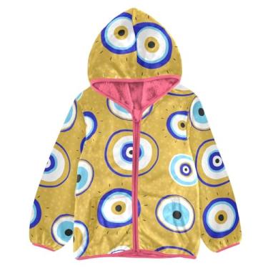 Imagem de KLL Moletom com capuz Evil Eyes amarelo forrado com sherpa infantil menino jaqueta primavera rosa zíper com capuz 3T, Olhos turcos, amarelo, 3 Anos
