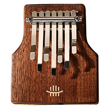 Imagem de Kalimba sólido de 7 teclas, placa única de madeira maciça, piano portátil de polegar marimba dedo piano corpo de mogno, teclado de percussão de dedo (12 cm x 10 cm) placa inteira
