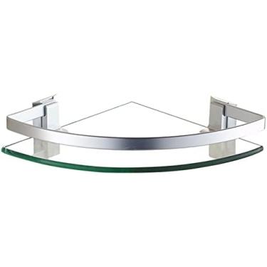 Imagem de Prateleira De Canto De Vidro Com Moldura De Alumínio De Parede, Prateleiras De Banheiro Adequadas Para Banheiro E Varanda De Cozinha, Organizador De Suspensão De 1 Camada,Prata,Constructive23