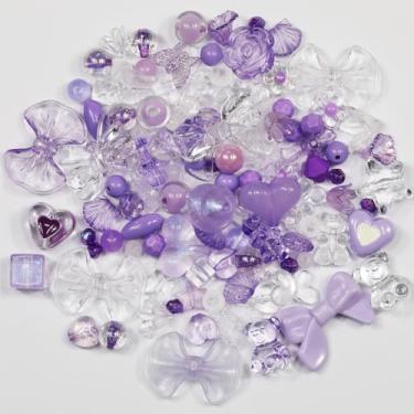 Imagem de Conjunto de formas mistas roxas de 200 g laço acrílico borboleta flor coração contas doces contas de plástico para colar de pulseira, suprimentos DIY (mistura roxa)