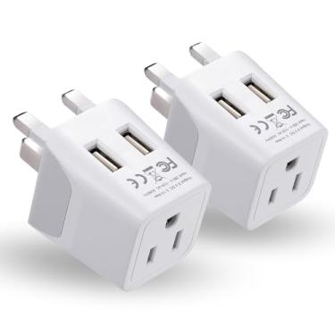 Imagem de Ceptics Plugue adaptador de viagem Reino Unido, Hong Kong, CTU-7-2PK Irlanda com USB duplo - Tipo G - Londres - Entrada EUA - Peso leve - Perfeito para telefones celulares, carregadores, câmeras e mais - Pacote com 2