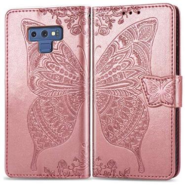 Imagem de GYHOYA Capa carteira compatível com Samsung Galaxy Note 9 para mulheres, capa flip de couro com suporte magnético e suporte de cartão para Samsung Galaxy Note 9 Butterfly Rose Gold SD