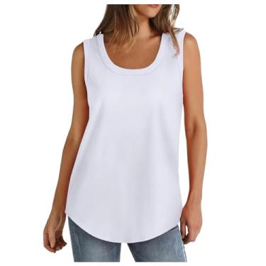 Imagem de Tops de verão para mulheres 2024 sem mangas regatas femininas gola quadrada camisetas básicas moda roupas de verão, Ofertas relâmpago branco, XXG