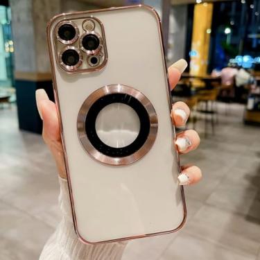 Imagem de Capas de telefone transparentes revestidas para iPhone 15 14 Pro Max 13 12 11 vem com filme de lente protege a tampa traseira da lente, ouro rosa, para iPhone 11 ProMax