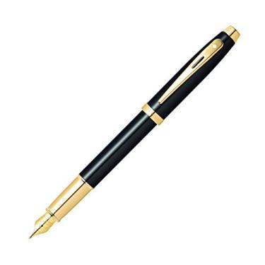 Imagem de Sheaffer 100 – Caneta-tinteiro recarregável, ponta fina, acabamento em verniz preto brilhante, acabamento dourado
