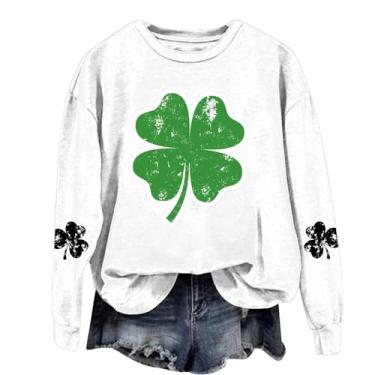 Imagem de Nagub Camiseta feminina do Dia de São Patrício THE LEPRECHAUNS MADE ME DO IT, manga comprida, estampa de trevo, tops grandes, Z - Moletom feminino Dia de São Patrício - B-branco, XG