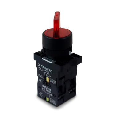Imagem de Botao Seletor Iluminado Sibratec 3 Posicoes Vermelho 2nf 24v
