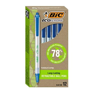 Imagem de BIC Canetas esferográficas Ecolutions Clic Stic azuis, ponta média (1,0 mm), pacote com 12 unidades, canetas esferográficas retráteis feitas de 78% plástico reciclado