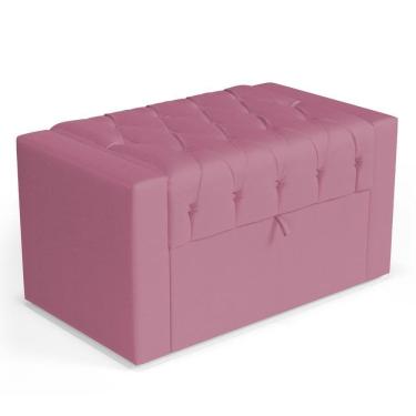 Imagem de Calçadeira Báu Solteiro Atena 90cm Capitonê Suede Rosa - Desk Design