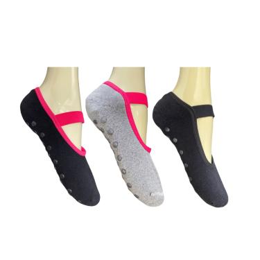 Imagem de Kit 3 Sapatilhas Antiderrapante Pilates Yoga Feminina Lisa
