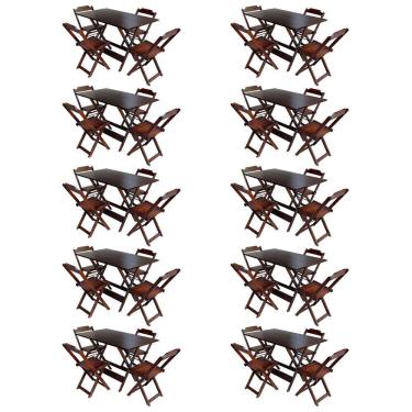 Imagem de Kit 10 Jogos De Mesa Com 4 Cadeiras De Madeira Dobravel 120x70 Ideal Para Bar E Restaurante - Imbuia